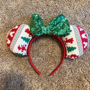 Festive Mouse Ears Headband with Green Sequin Bow